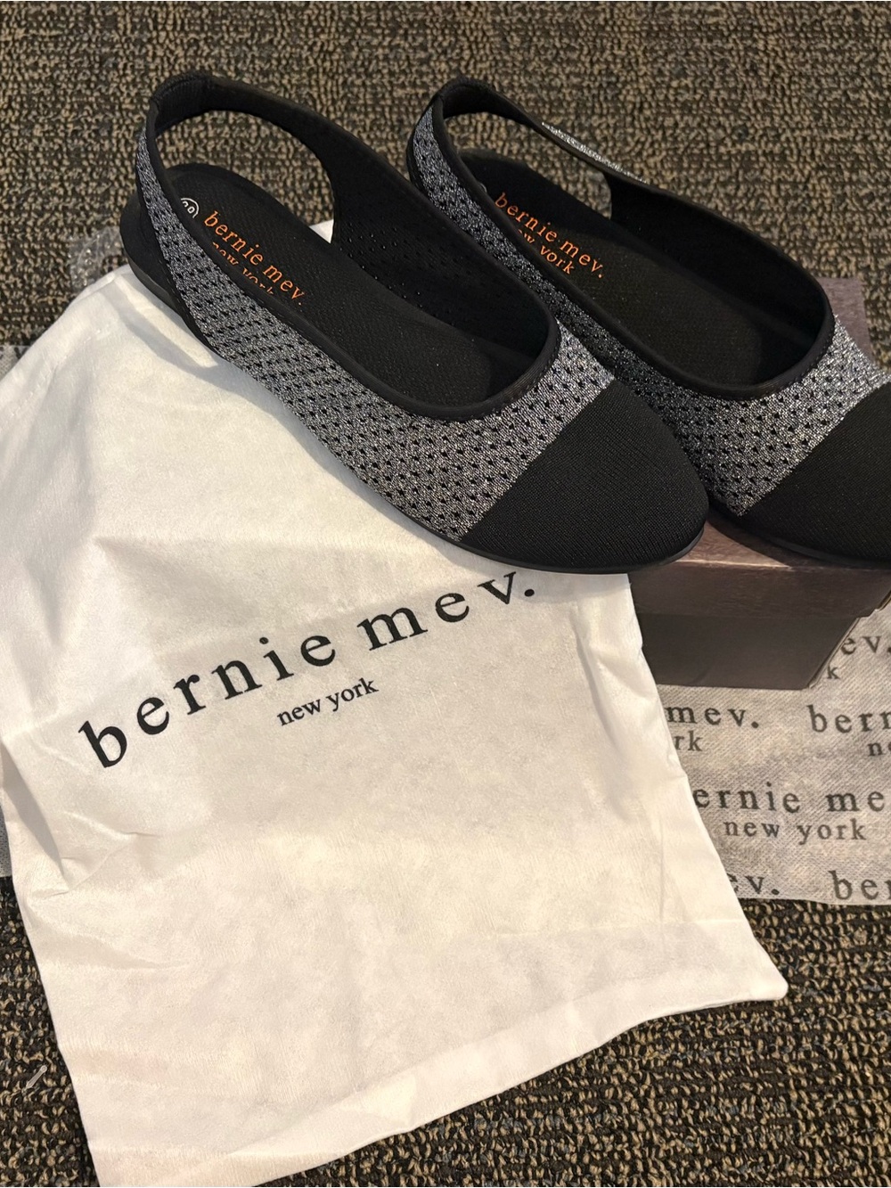 bernie mev. Black & Gray Knit Slingback Flats